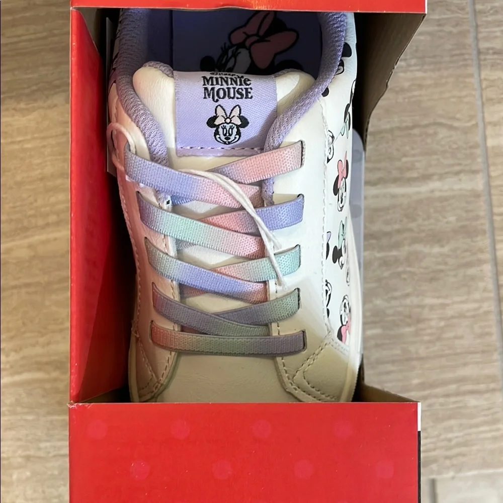 DISNEY NIB Girls Size 2 Minnie Mouse Character Sneakers White Pink Purple Bow - Picture 2 of 9
